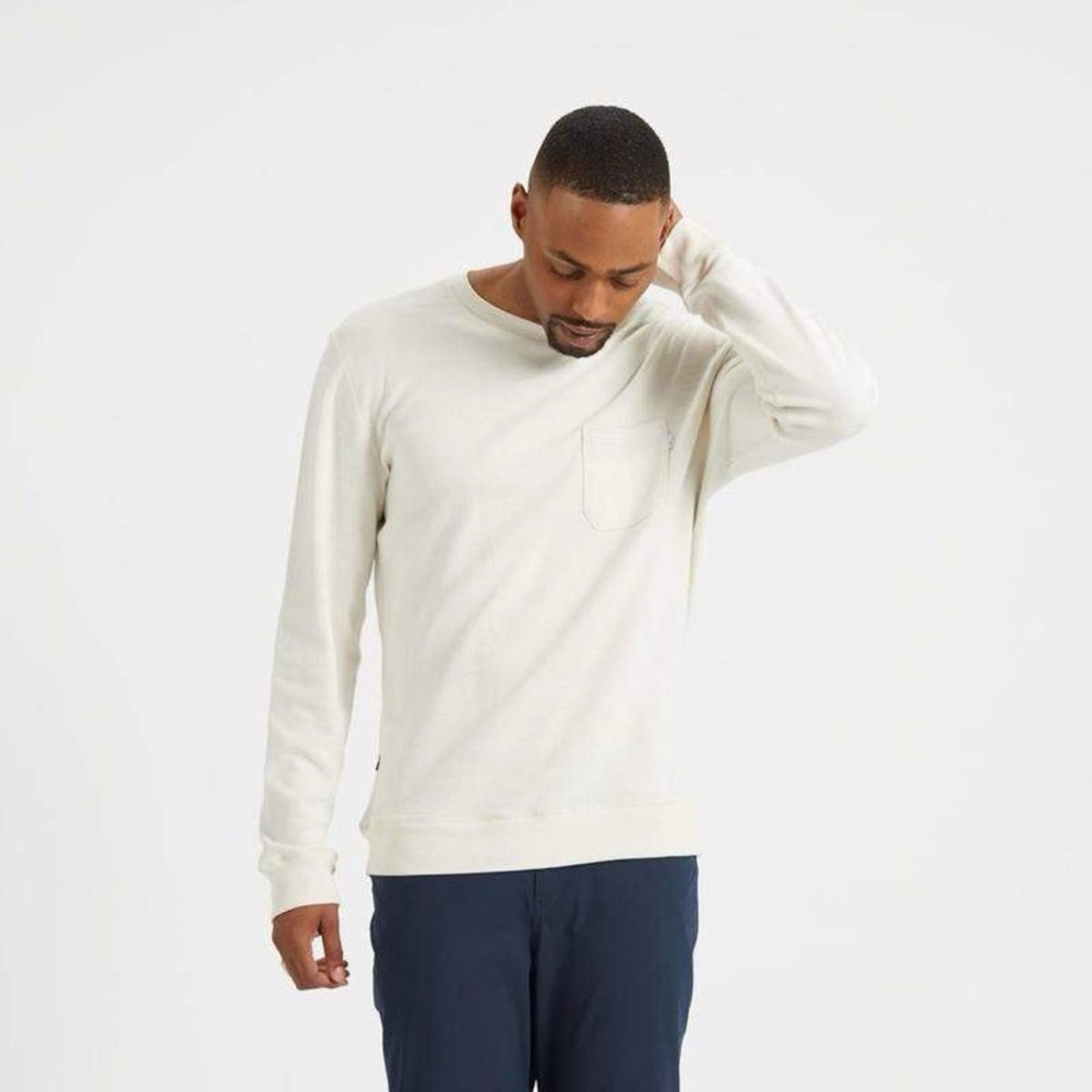 Vuori Jeffreys Pullover Crew Neck Sweatshirt Natural White Striped Sz. S